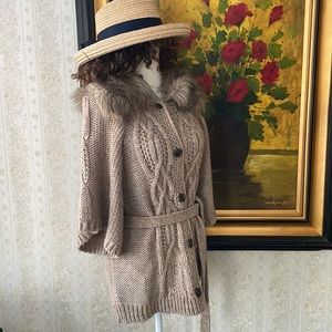 Ann Taylor loft cable knit button up faux fur cardigan sweater new with tags